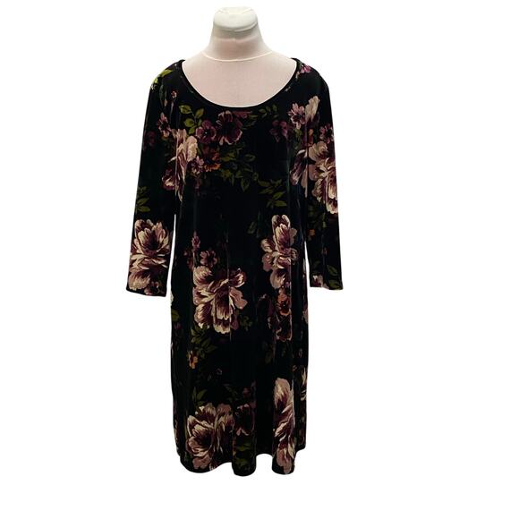 RONNI NICOLE Black Velvet Big Floral Mauve Purple SIZE 12 Dress Whimsygoth Fairy - Picture 1 of 6